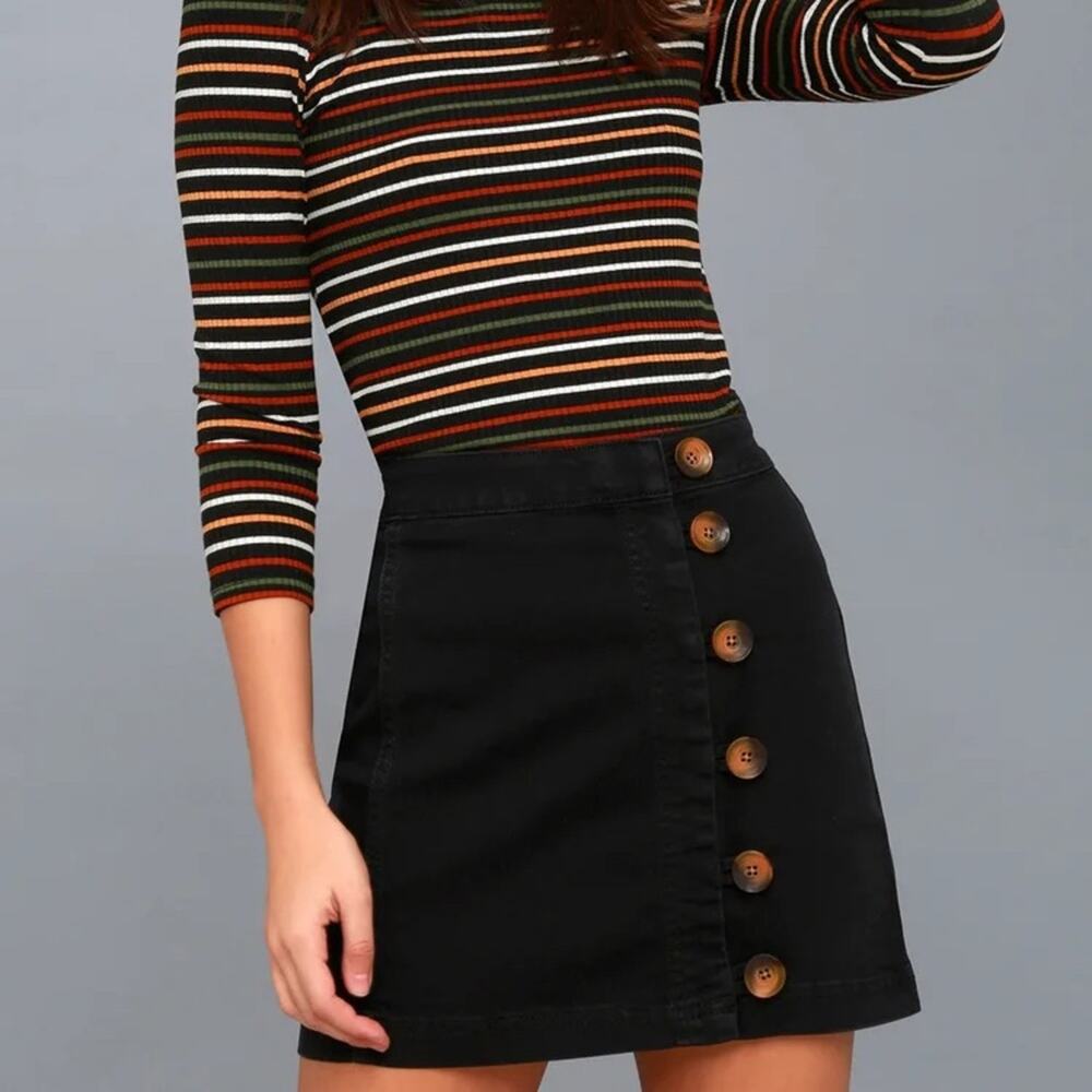 Free People Little Daisies Mini Skirt Womens 10 Black Button Down 90s Clean Girl